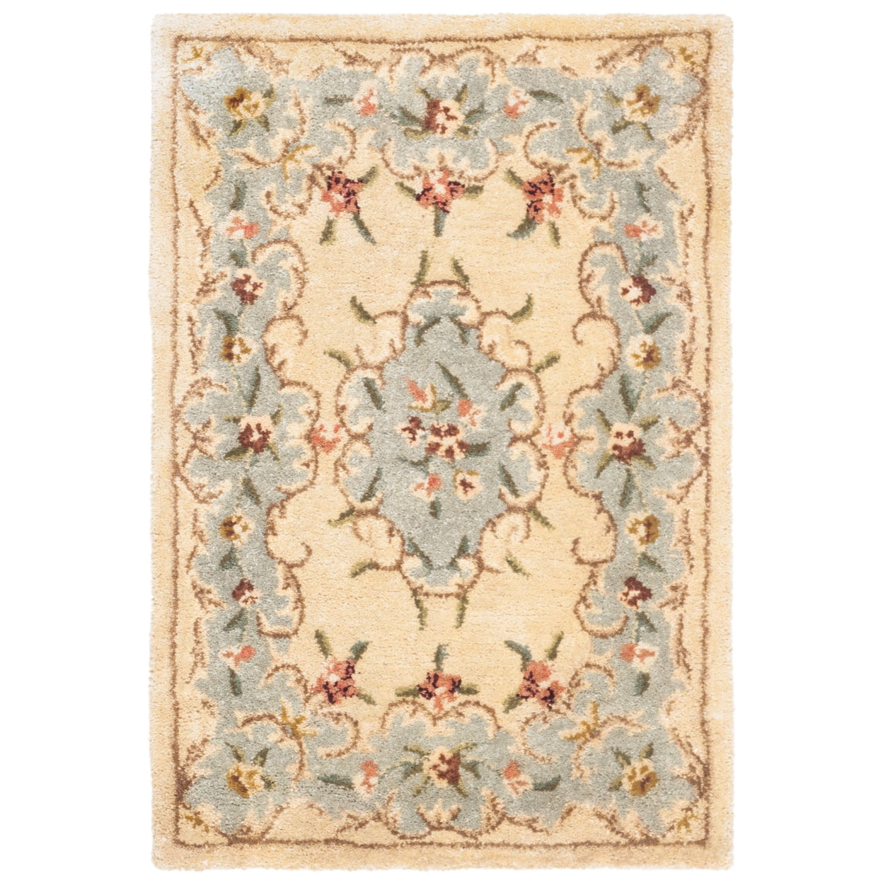 Ivory and Light Blue Hand-Tufted Wool Area Rug 2' x 3'