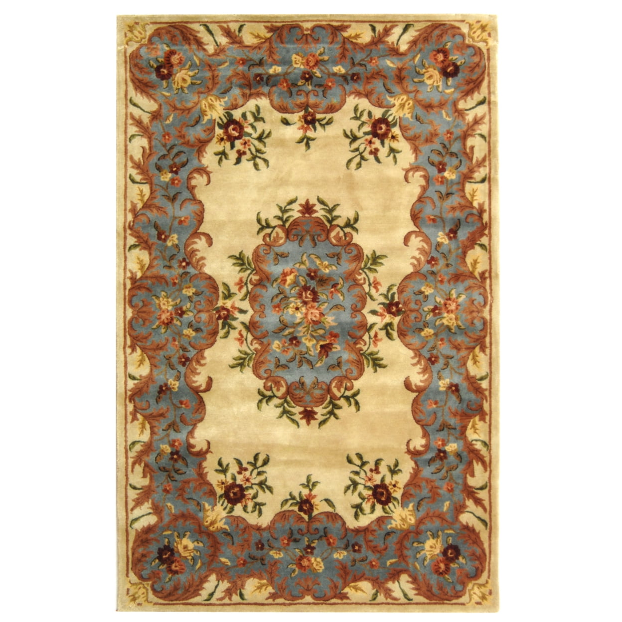 Ivory and Light Blue Rectangular Hand-Tufted Wool Area Rug