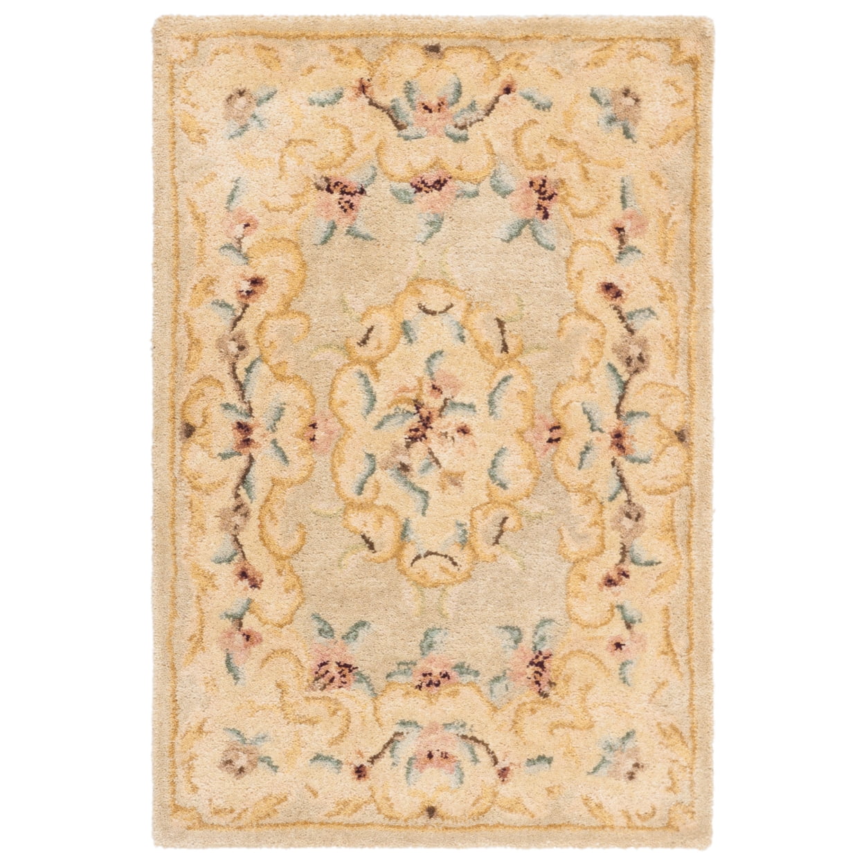 Light Green and Beige Hand-Tufted Wool Area Rug