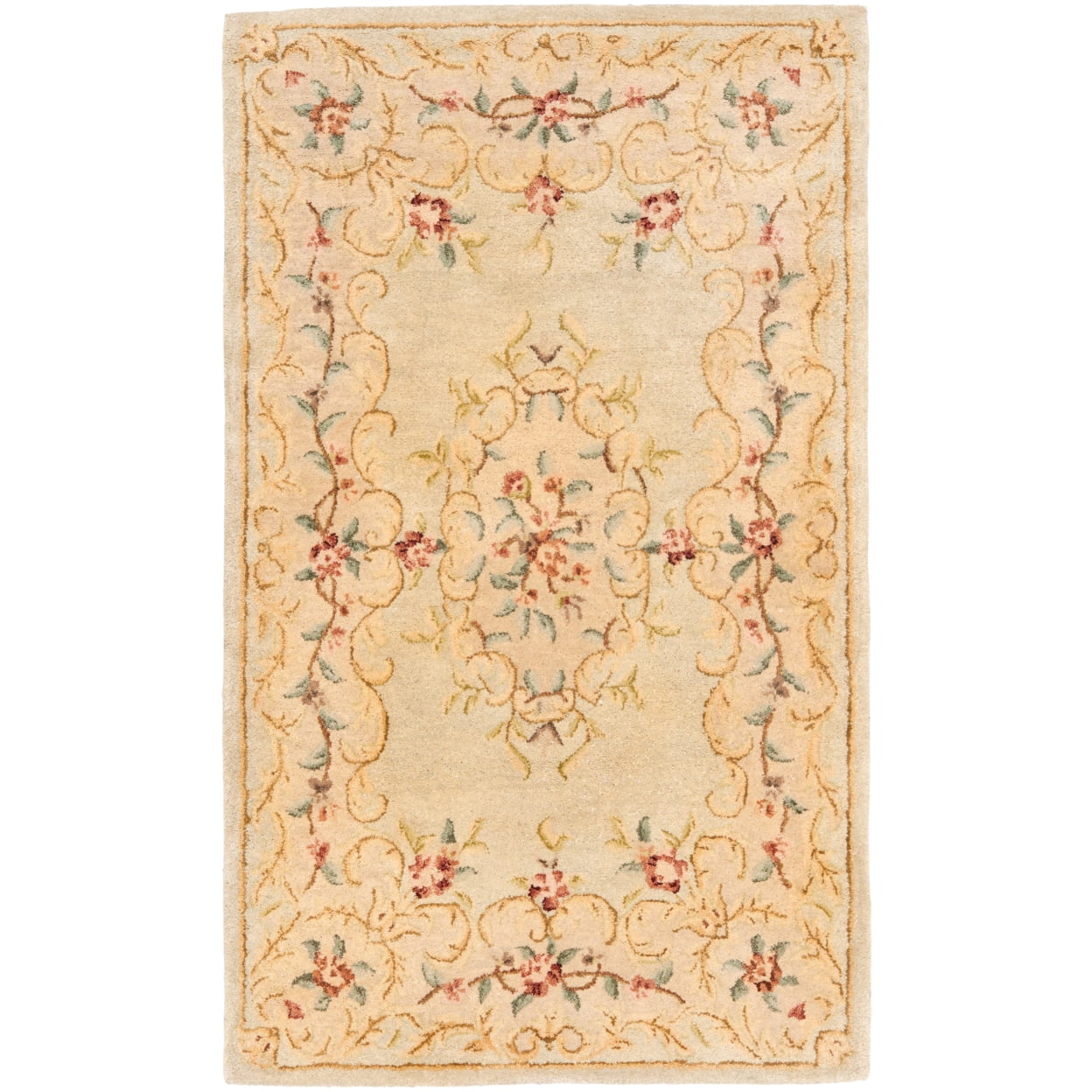 Handmade Light Green and Beige Round Wool Tufted Rug