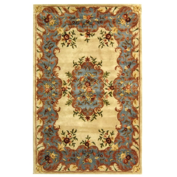 SAFAVIEH Bergama Drummond Oriental Wool Area Rug, Ivory/Light Blue, 4' x 6'