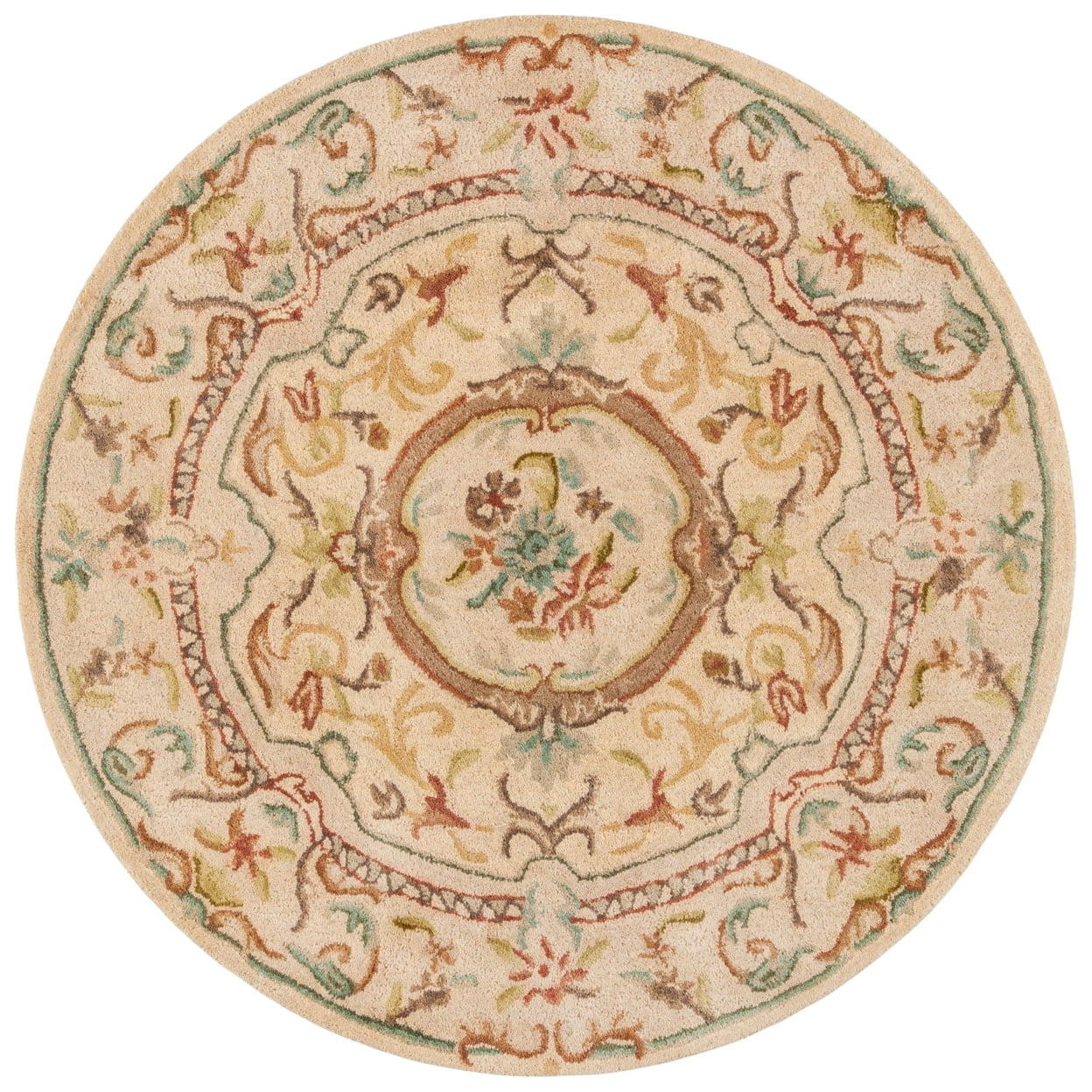 Handmade Tufted Wool Round Rug in Light Gold/Beige, 47"