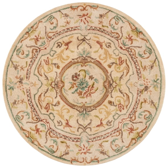SAFAVIEH Bergama London Oriental Wool Area Rug, Light Gold/Beige, 4' x 4' Round