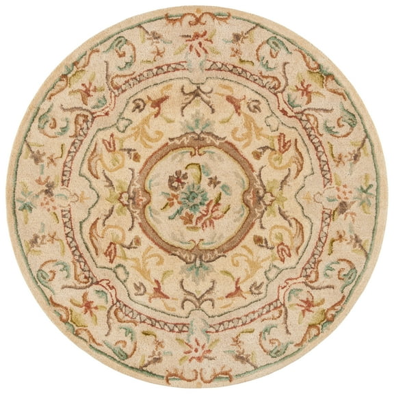 SAFAVIEH Bergama London Oriental Wool Area Rug, Light Gold/Beige, 4' x 4' Round