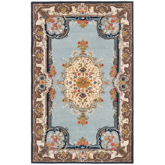 SAFAVIEH Bergama Payton Oriental Wool Area Rug, Light Blue/Ivory, 5' x 8'