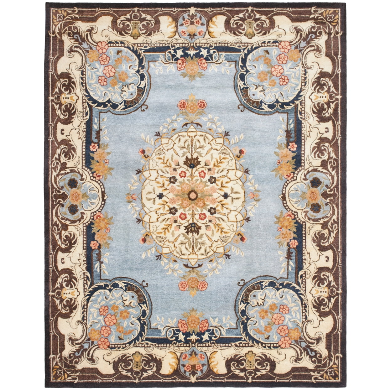 Light Blue and Ivory Hand-Tufted Wool Area Rug