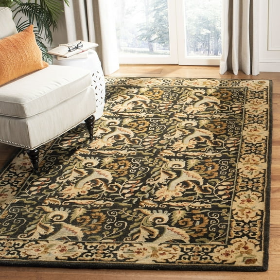 SAFAVIEH Bergama Pompeii Floral Bordered Wool Area Rug, Charcoal, 4' x 6'
