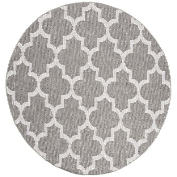 SAFAVIEH Machine Washable Rug Indoor/Outdoor Bermuda Collection - Bermuda Abraham Geometric Quatrefoil Indoor/Outdoor Area Rug Grey/Ivory, 6'7" x 6'7" Round