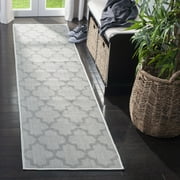 SAFAVIEH Machine Washable Rug Indoor/Outdoor Bermuda Collection - Bermuda Abraham Geometric Quatrefoil Indoor/Outdoor Runner Rug Ivory/Light Grey, 2' x 8'
