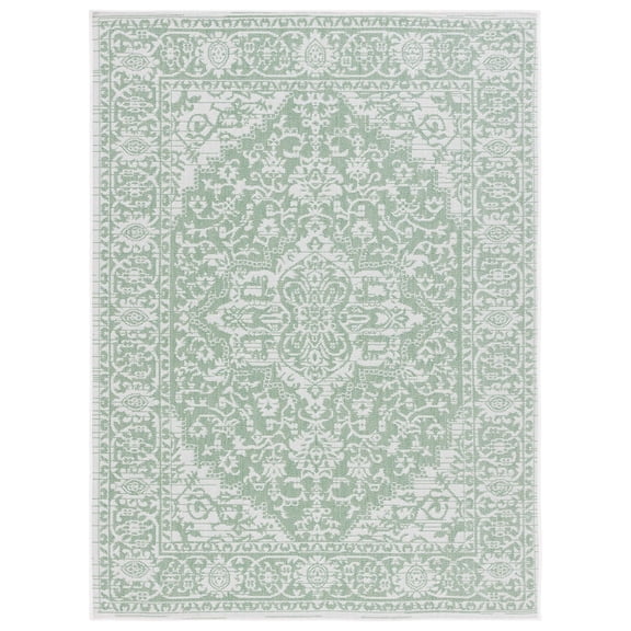 SAFAVIEH Machine Washable Rug Indoor/Outdoor Bermuda Collection - Bermuda Albert Abstract Indoor/Outdoor Area Rug, Green/Ivory, 6'7" x 6'7" Round