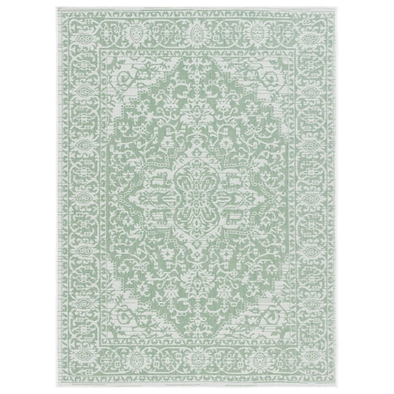 SAFAVIEH Machine Washable Rug Indoor/Outdoor Bermuda Collection - Bermuda Albert Abstract Indoor/Outdoor Runner Rug, Green/Ivory, 2' x 8'