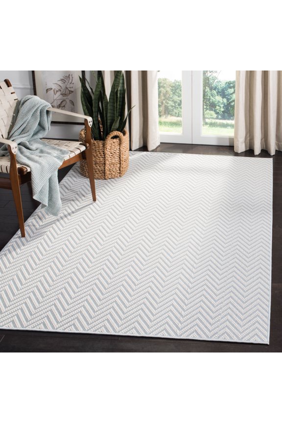 Machine Washable Rug Indoor/Outdoor Bermuda Collection - Bermuda Amina Geometric Chevron Indoor/Outdoor Area Rug Light Blue/Cream, 5'3" x 7'6"