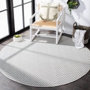 SAFAVIEH Bermuda Amina Geometric Chevron Indoor/Outdoor Area Rug Light Blue/Cream, 6'7" x 6'7" Round
