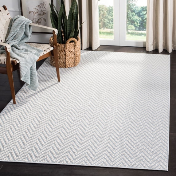 SAFAVIEH Machine Washable Rug Indoor/Outdoor Bermuda Collection - Bermuda Amina Geometric Chevron Indoor/Outdoor Area Rug Light Blue/Cream, 8' x 10'