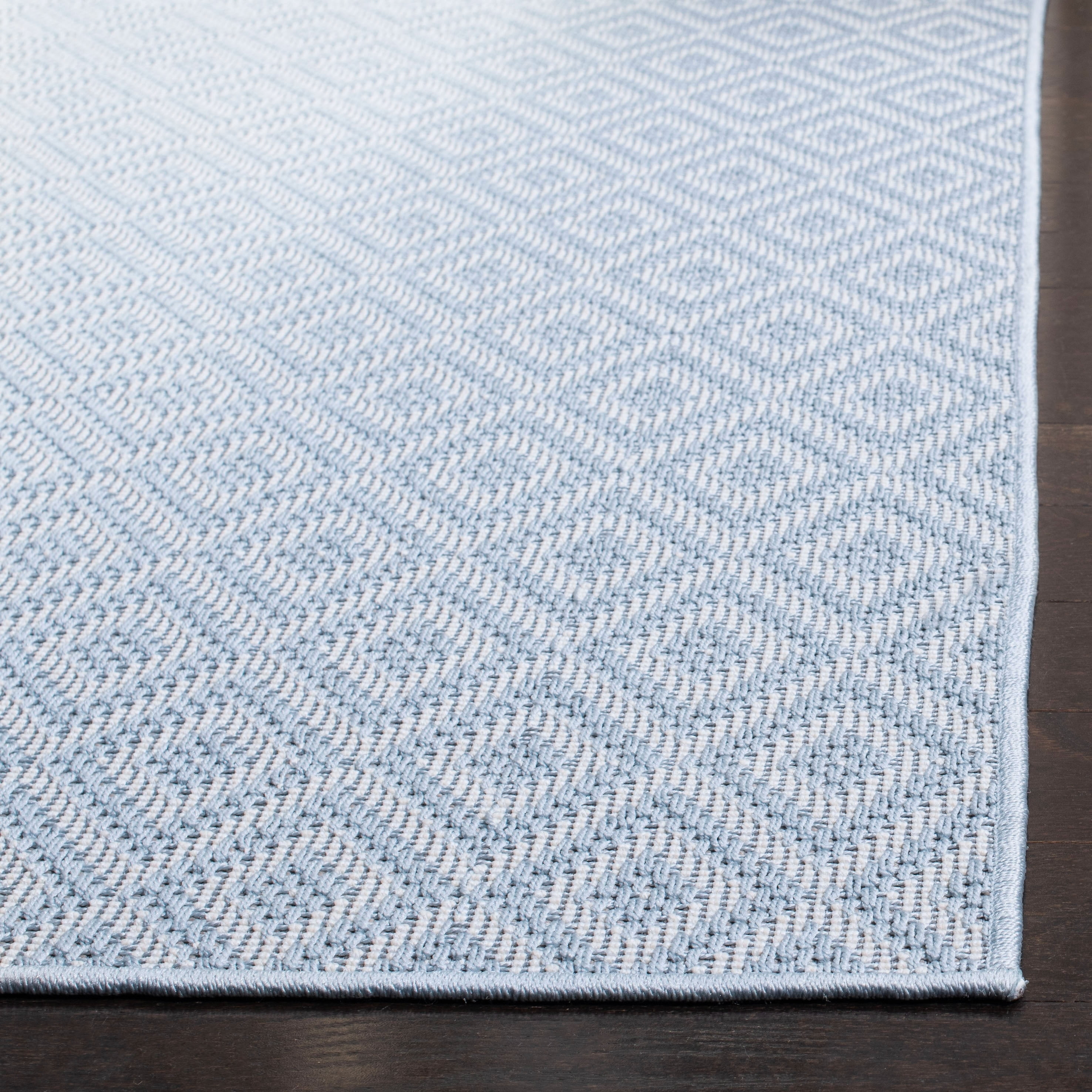 Elegant Light Blue and Cream Flat Woven Outdoor Runner Rug, 2' x 8'