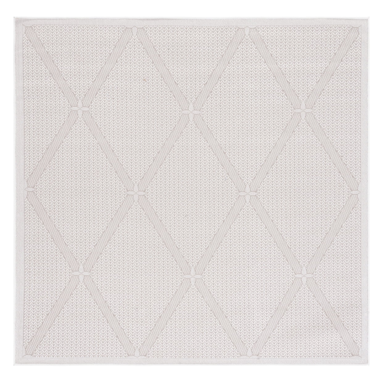 Cream Beige Geometric Braided Square Indoor Outdoor Rug
