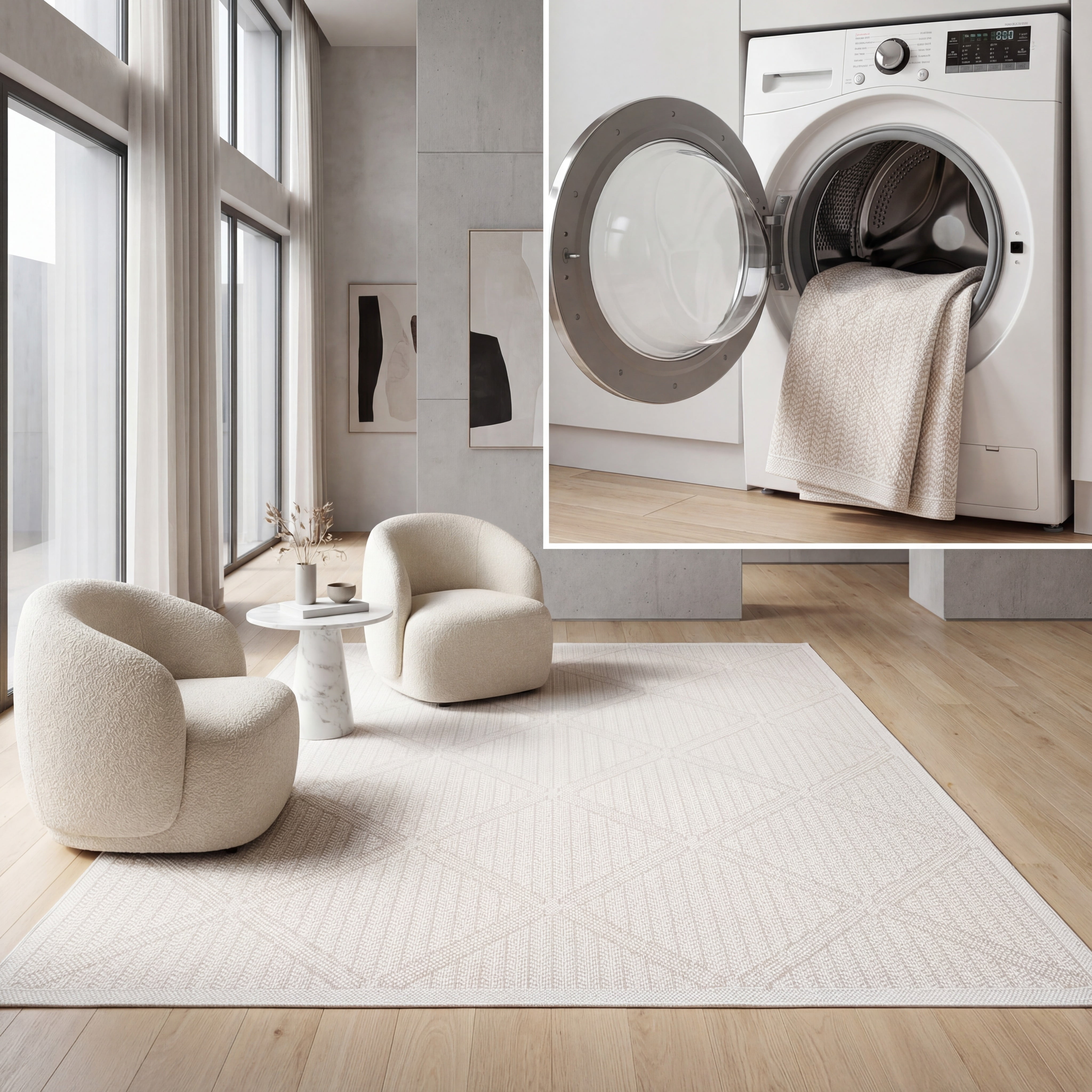 SAFAVIEH Machine Washable Rug Indoor/Outdoor Bermuda Collection - Bermuda Carleen Geometric Indoor/Outdoor Area Rug, Cream/Beige, 5'3" x 7'6"