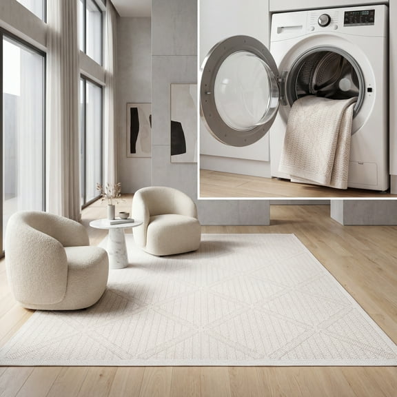 SAFAVIEH Machine Washable Rug Indoor/Outdoor Bermuda Collection - Bermuda Carleen Geometric Indoor/Outdoor Area Rug, Cream/Beige, 5'3" x 7'6"