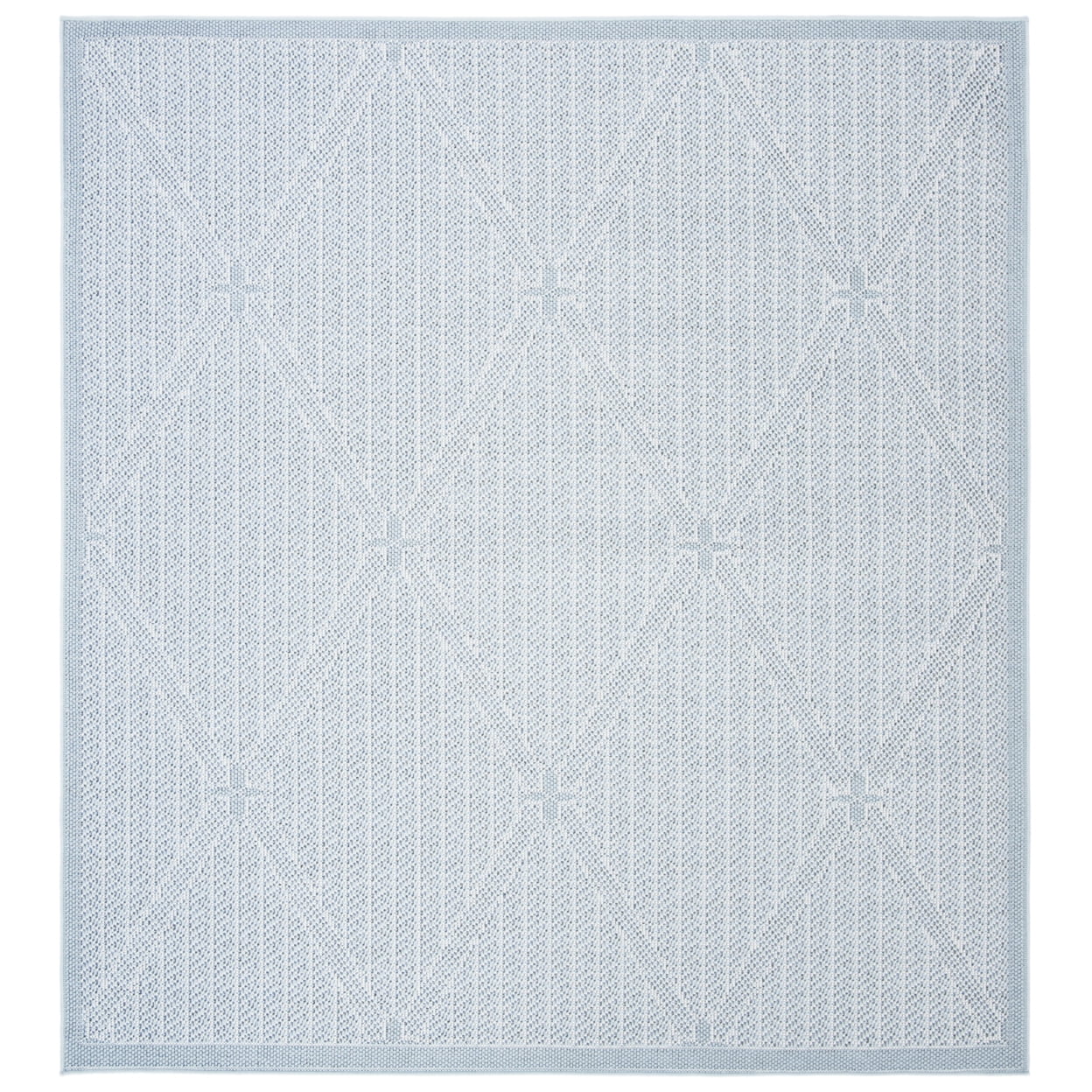 Light Blue and Ivory Geometric 8' Square Washable Rug
