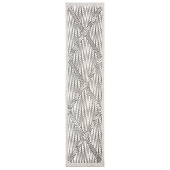 SAFAVIEH Machine Washable Rug Indoor/Outdoor Bermuda Collection - Bermuda Carleen Geometric Indoor/Outdoor Runner Rug, Cream/Grey, 2' x 10'