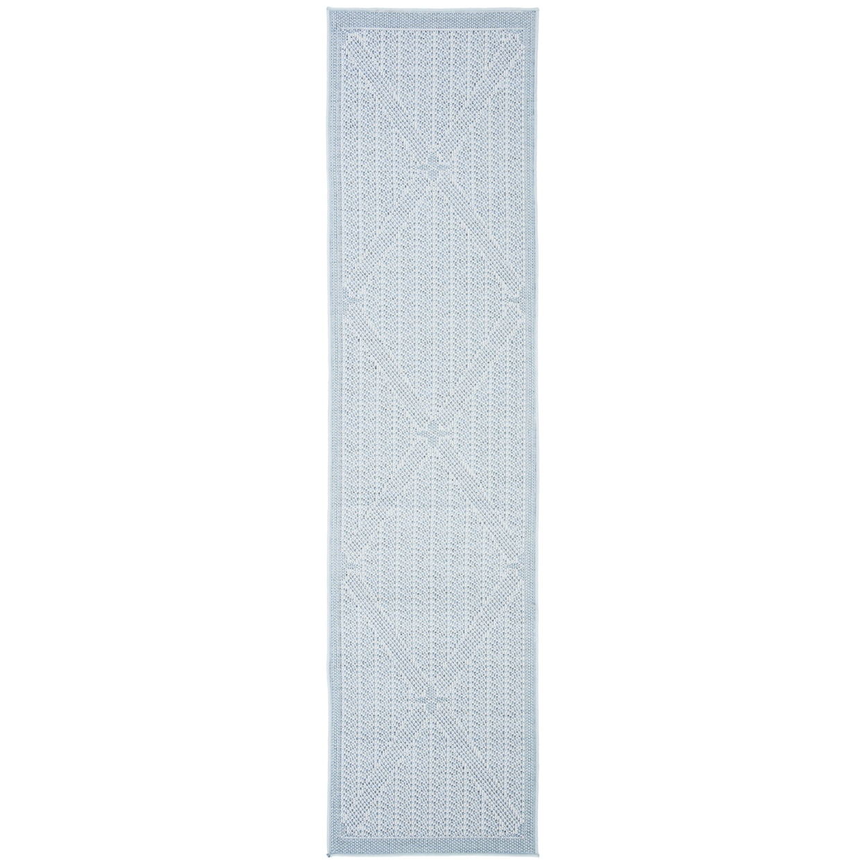 Light Blue and Ivory Diamond Pattern Synthetic Runner Rug, 2' x 10'