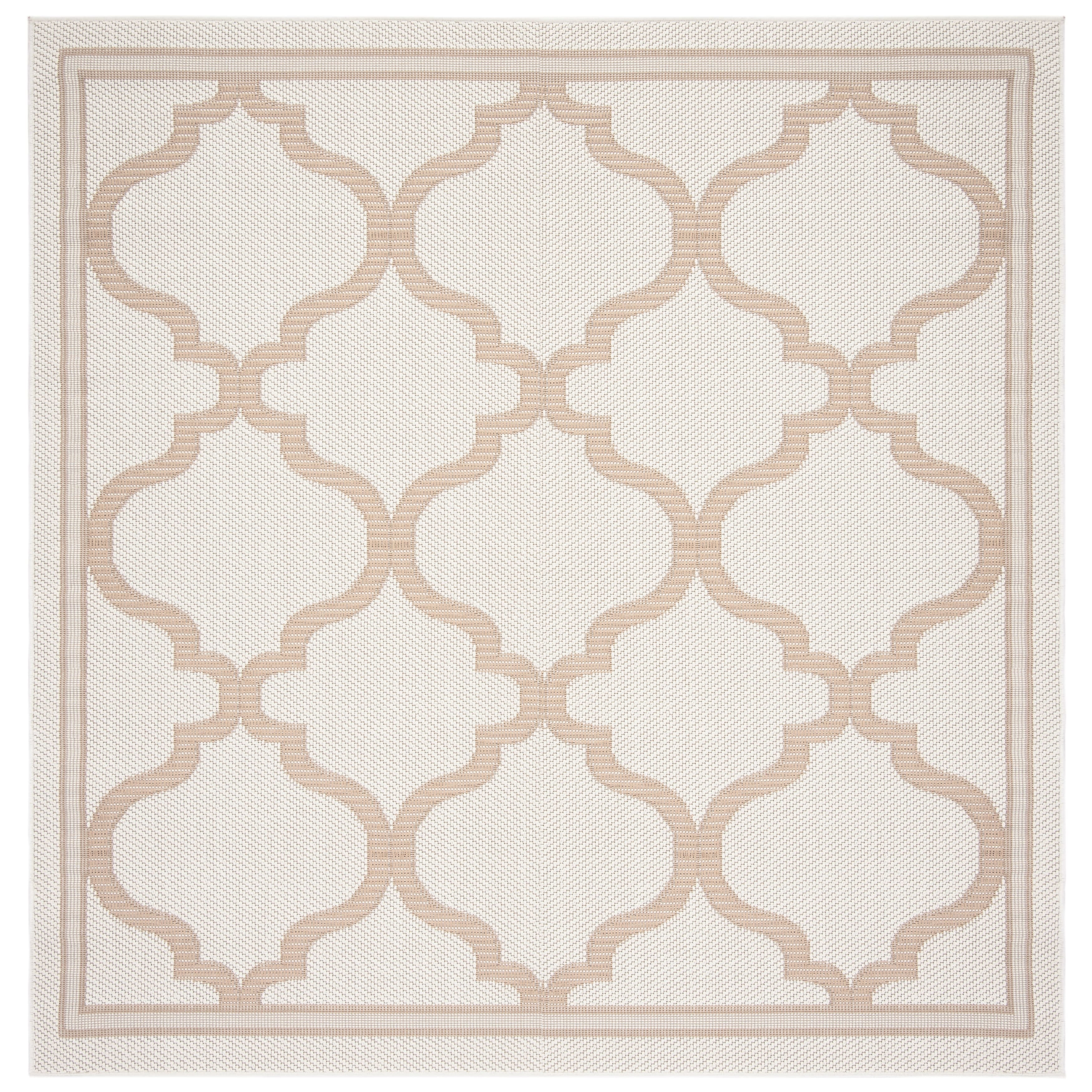 Ivory Beige Geometric Square Indoor Outdoor Rug 6'7"