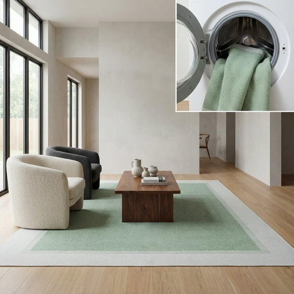 SAFAVIEH Machine Washable Rug Indoor/Outdoor Bermuda Collection - Bermuda David Plaid Indoor/Outdoor Area Rug, Green/Ivory, 8' x 10'