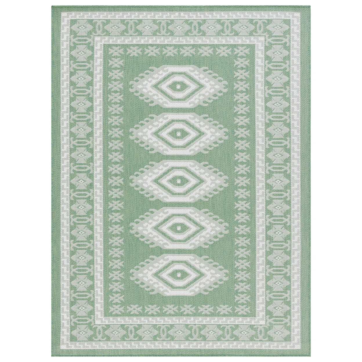 SAFAVIEH Machine Washable Rug Indoor/Outdoor Bermuda Collection - Bermuda Fredrick Geometric Indoor/Outdoor Area Rug, Green/Ivory, 6'7" x 6'7" Round