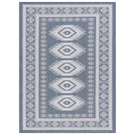 SAFAVIEH Machine Washable Rug Indoor/Outdoor Bermuda Collection - Bermuda Fredrick Geometric Indoor/Outdoor Area Rug, Navy/Ivory, 6'7" x 6'7" Round