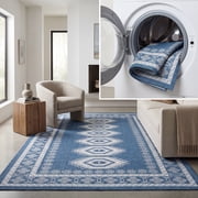 SAFAVIEH Machine Washable Rug Indoor/Outdoor Bermuda Collection - Bermuda Fredrick Geometric Indoor/Outdoor Area Rug, Navy/Ivory, 8' x 10'