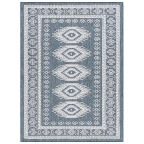 SAFAVIEH Machine Washable Rug Indoor/Outdoor Bermuda Collection - Bermuda Fredrick Geometric Indoor/Outdoor Runner Rug, Navy/Ivory, 2' x 8'