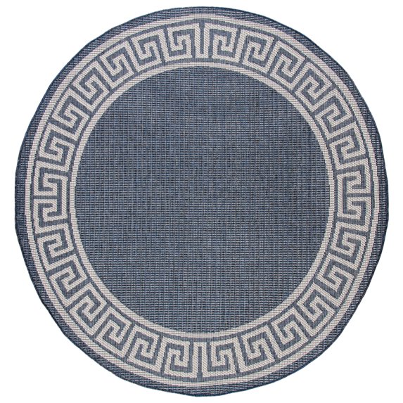 SAFAVIEH Machine Washable Rug Indoor/Outdoor Bermuda Collection - Bermuda Isidora Geometric Machine Washable Indoor/Outdoor Area Rug, Dark Blue/Ivory, 5'3" x 5'3" Round