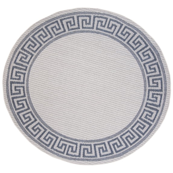 SAFAVIEH Machine Washable Rug Indoor/Outdoor Bermuda Collection - Bermuda Isidora Geometric Machine Washable Indoor/Outdoor Area Rug, Ivory/Blue, 5'3" x 5'3" Round