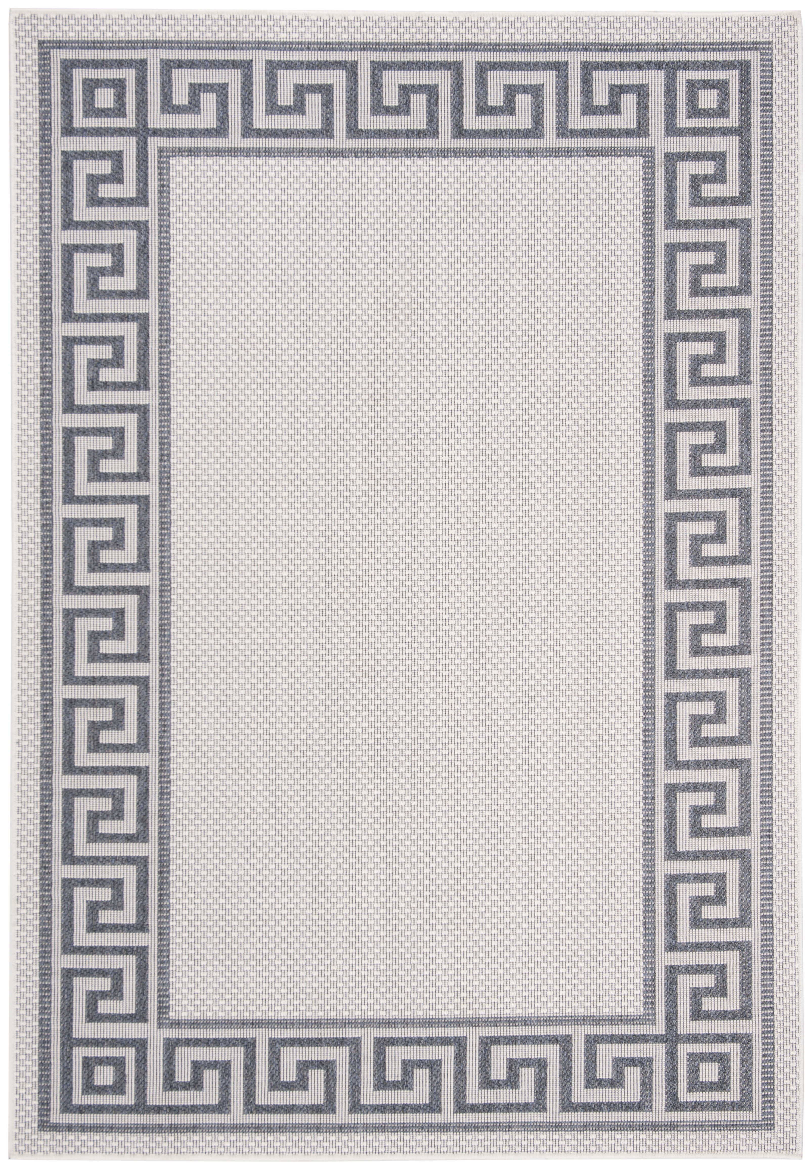 Ivory and Blue Geometric Reversible Synthetic Area Rug, 9' x 12'