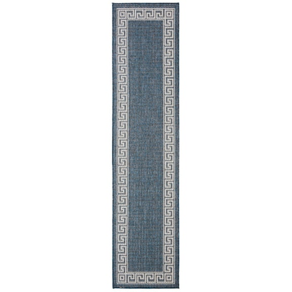 SAFAVIEH Machine Washable Rug Indoor/Outdoor Bermuda Collection - Bermuda Isidora Geometric Machine Washable Indoor/Outdoor Runner Rug, Dark Blue/Ivory, 2' x 6'