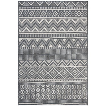 SAFAVIEH Bermuda Jacinth Geometric Machine Washable Indoor/Outdoor Area Rug, Navy/Cream, 5'3" x 7'6"