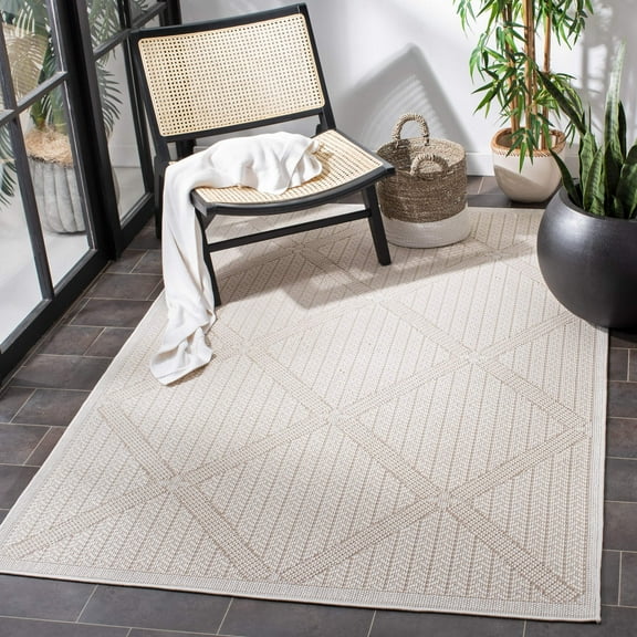 SAFAVIEH Machine Washable Rug Indoor/Outdoor Bermuda Collection - Bermuda Julijana Geometric Diamonds Indoor/Outdoor Area Rug Cream/Beige, 6'7" x 6'7" Square