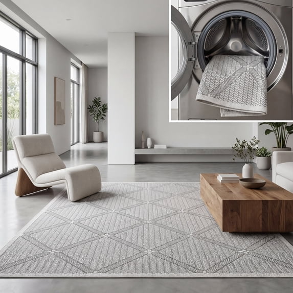 SAFAVIEH Machine Washable Rug Indoor/Outdoor Bermuda Collection - Bermuda Julijana Geometric Diamonds Indoor/Outdoor Area Rug Cream/Grey, 4' x 6'