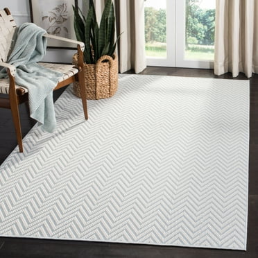 SAFAVIEH Bermuda Kandace Geometric Machine Washable Indoor/Outdoor Area Rug, Blue/Cream, 4' x 6'