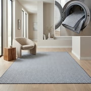 SAFAVIEH Machine Washable Rug Indoor/Outdoor Bermuda Collection - Bermuda Kandace Geometric Machine Washable Indoor/Outdoor Area Rug, Blue/Cream, 5'3" x 5'3" Square