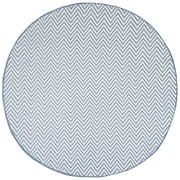 SAFAVIEH Machine Washable Rug Indoor/Outdoor Bermuda Collection - Bermuda Kandace Geometric Machine Washable Indoor/Outdoor Area Rug, Blue/Cream, 8' x 8' Round