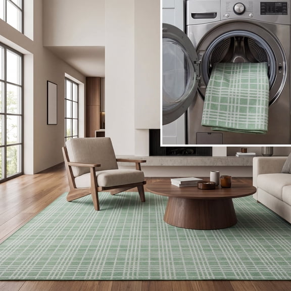 SAFAVIEH Machine Washable Rug Indoor/Outdoor Bermuda Collection - Bermuda Kestrel Plaid Indoor/Outdoor Area Rug, Green/Ivory, 5'3" x 7'6"