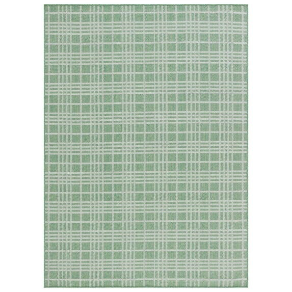 SAFAVIEH Machine Washable Rug Indoor/Outdoor Bermuda Collection - Bermuda Kestrel Plaid Indoor/Outdoor Runner Rug, Green/Ivory, 2' x 8'