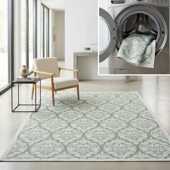 SAFAVIEH Machine Washable Rug Indoor/Outdoor Bermuda Collection - Bermuda Kingston Floral Indoor/Outdoor Area Rug, Ivory/Green, 8' x 10'