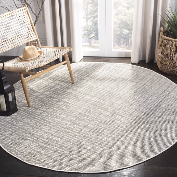 SAFAVIEH Machine Washable Rug Indoor/Outdoor Bermuda Collection - Bermuda Lavern Geometric Machine Washable Indoor/Outdoor Area Rug, Ivory/Light Grey, 6'7" x 6'7" Round
