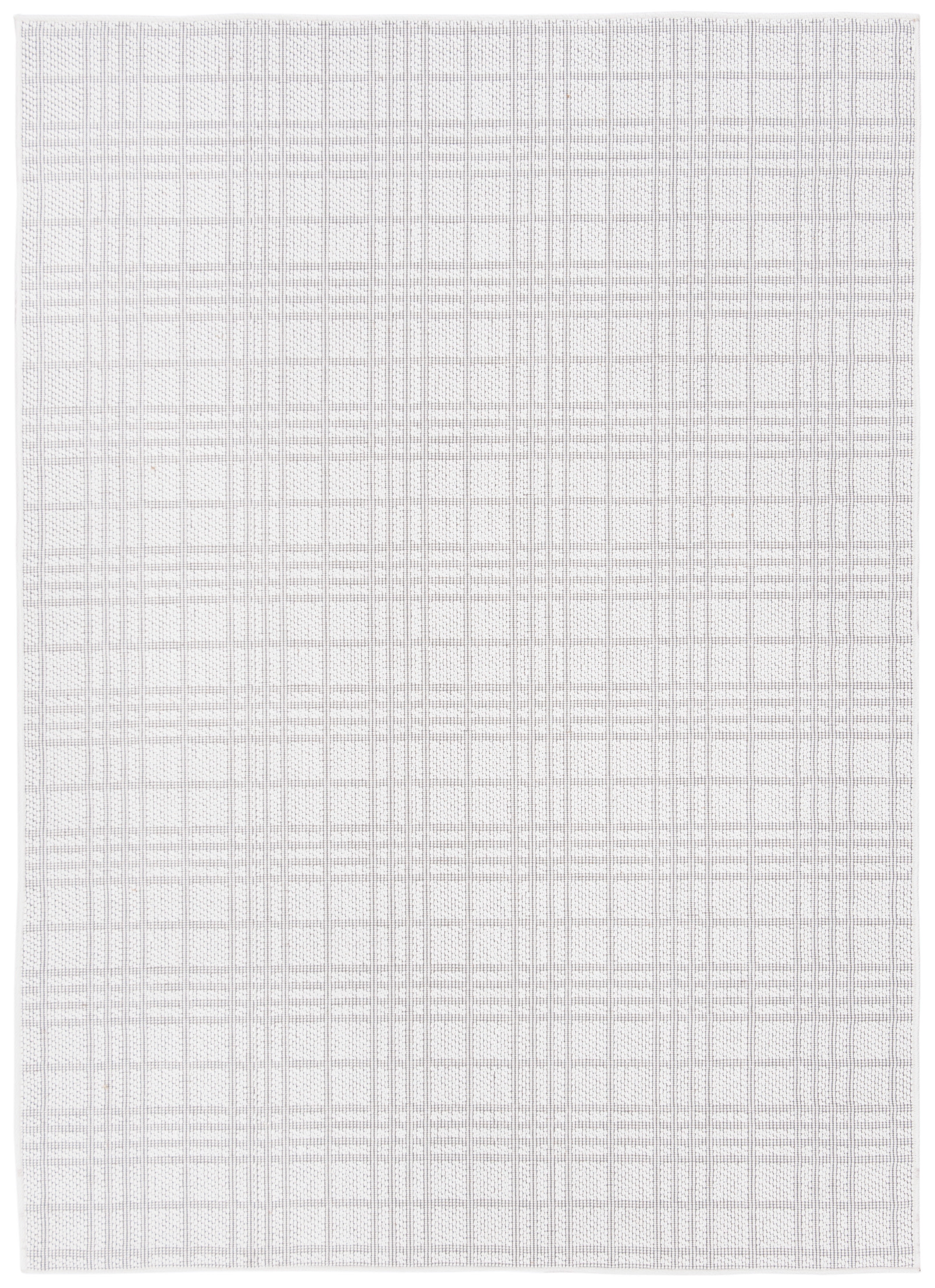 Ivory and Light Grey Geometric Synthetic Washable Area Rug