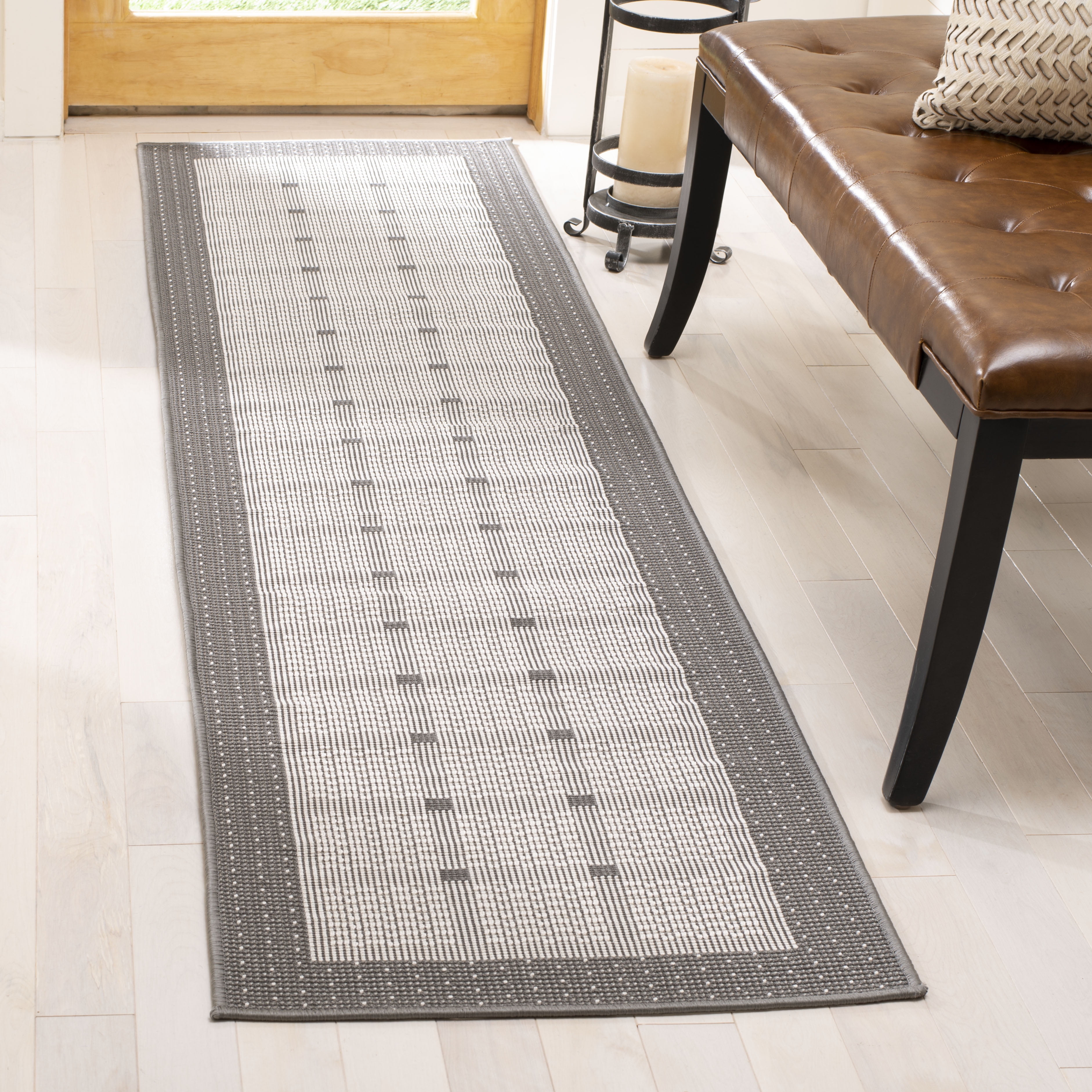 Grey and Ivory Geometric Indoor/Outdoor Runner Rug