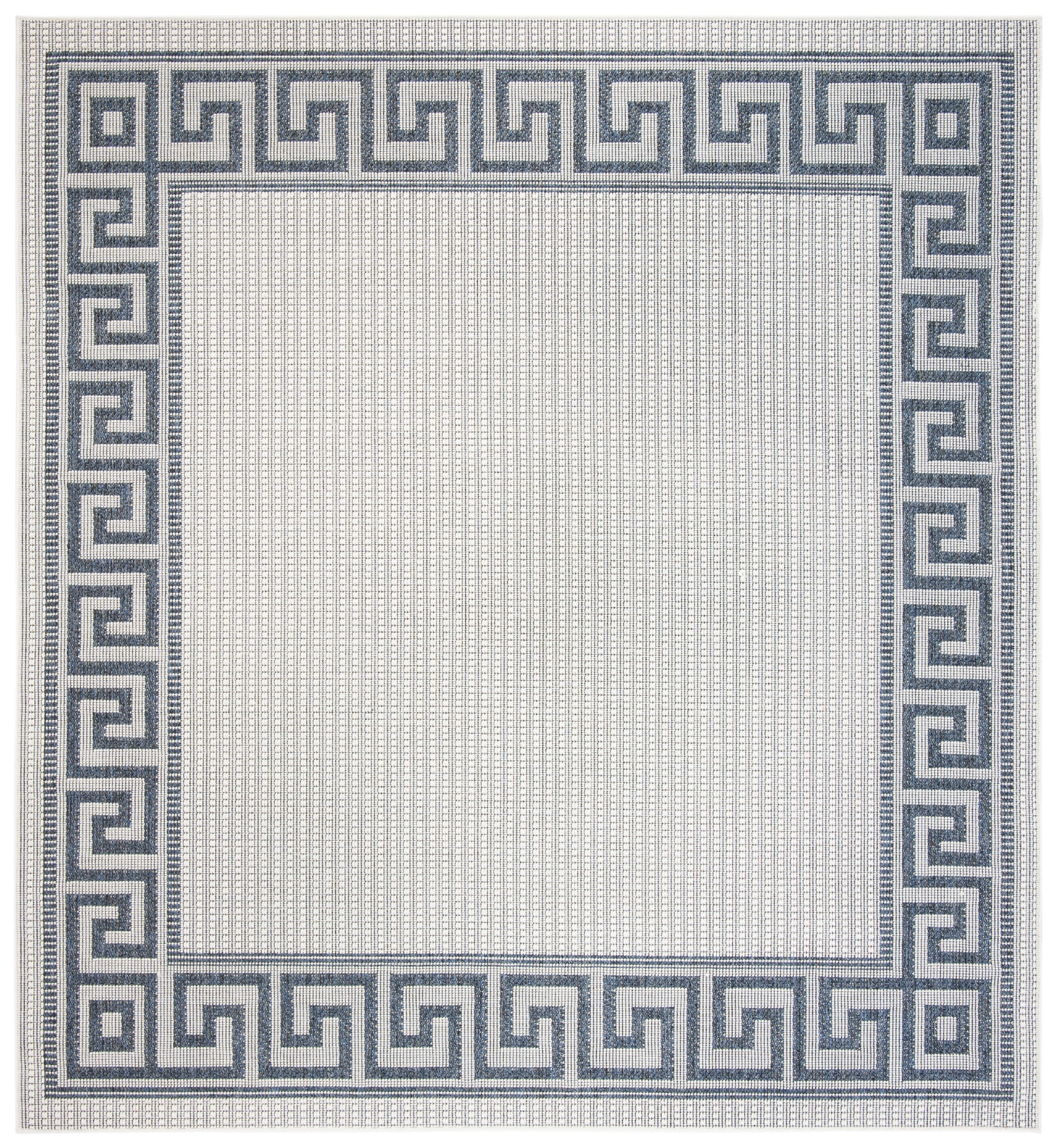 Ivory and Blue Square Synthetic Washable Area Rug 80" x 80"