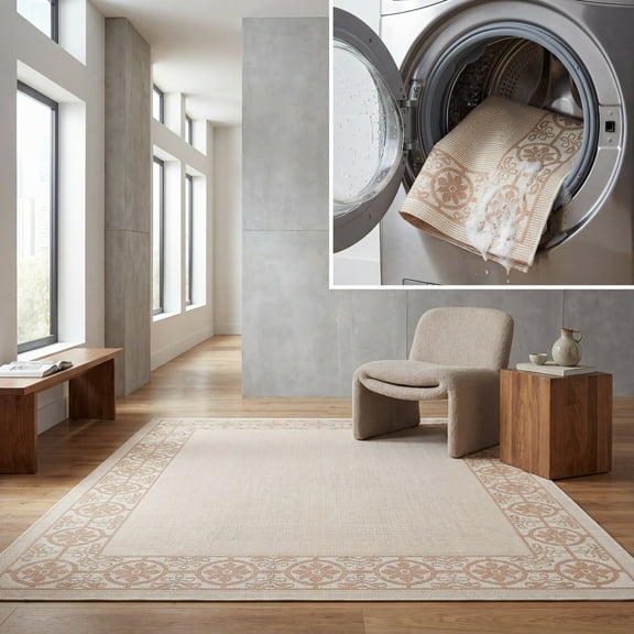 SAFAVIEH Machine Washable Rug Indoor/Outdoor Bermuda Collection - Bermuda Patton Floral Machine Washable Indoor/Outdoor Area Rug, Ivory/Beige, 4' x 6'