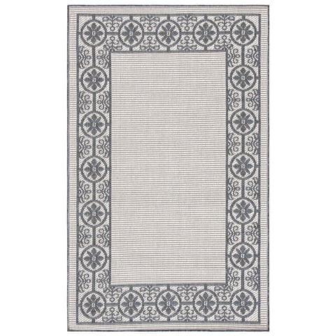 SAFAVIEH Machine Washable Rug Indoor/Outdoor Bermuda Collection - Bermuda Patton Floral Machine Washable Indoor/Outdoor Area Rug, Ivory/Charcoal, 4' x 6'